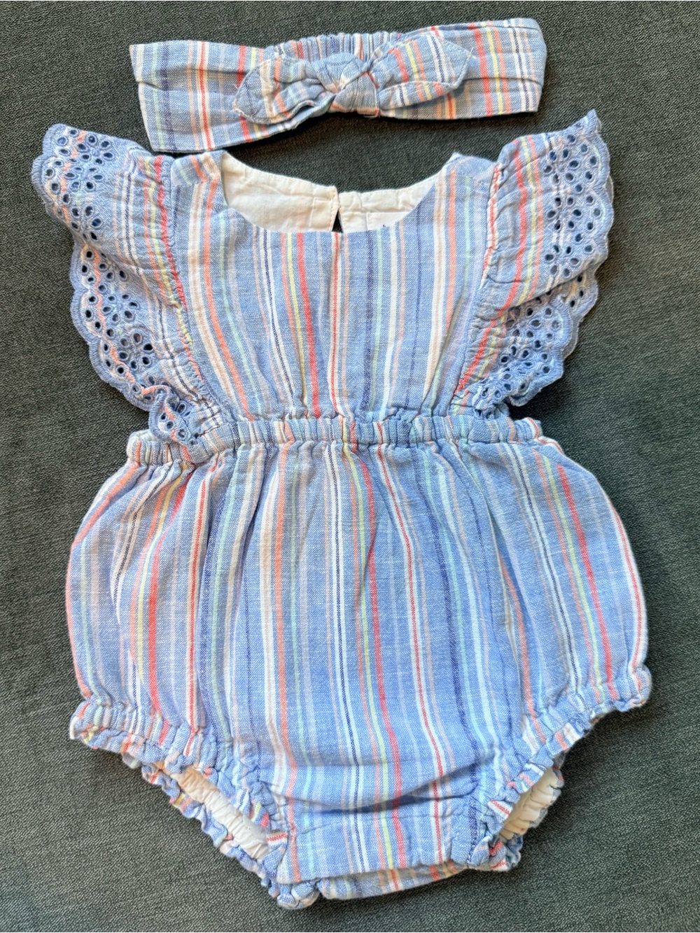 Gap Baby Linen-Cotton Bubble Shorty Set with matching headband - 0-3 Months